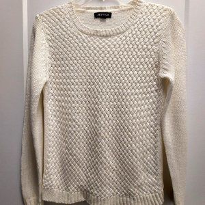 JESSICA Women's White Basketweave Design L/S Sweater - Size Small/Petite